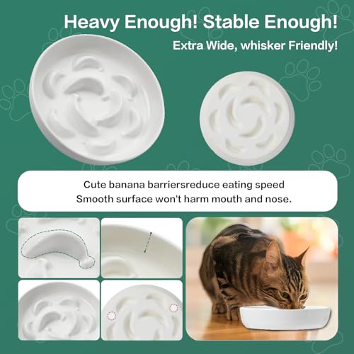 Anti-Schling-Napf für Katzen aus lebensmittelechtem Melamin – Rutschfester Slow Feeder mit Labyrinth-Design – Sanfte Farben – Für Nass- und Trockenfutter geeignet – Weiß– 16 x 16 x 3,2 cm