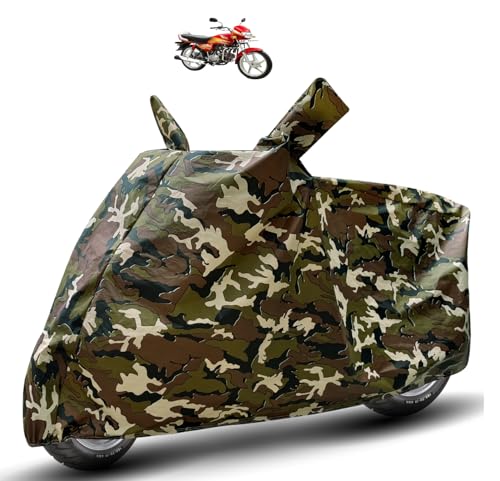 Image of Auto Hub Waterproof Bike Cover Compatible with Hero Hf Deluxe Dustproof, UV Protection Two Wheeler Bike Hf Deluxe Cover - Army Print