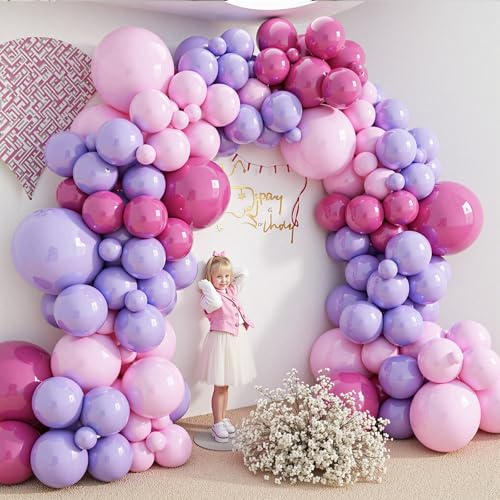 Image of 412pcs Pink and Purple Balloons, Different Sizes 18 12 10 5 Inch Pink and Purple Balloons Garland Arch Kit for Girls Women Birthday Baby Shower Wedding Party Decorations