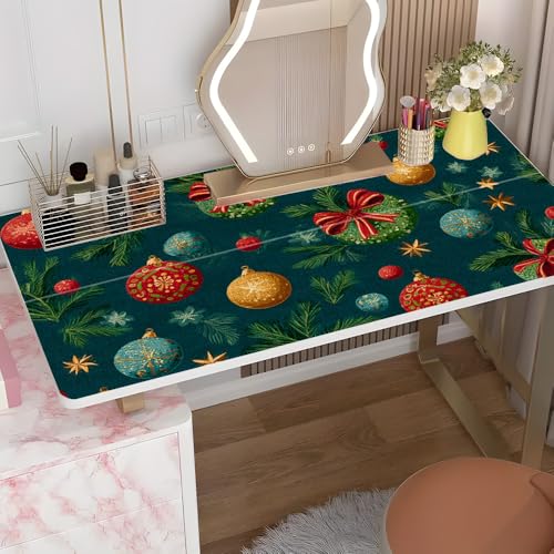Image of Christmas Ornament Desktop Sticker 39.37x23.62In, Colorful Baubles Pine Branch Desk Decal, Easy Clean Table Surface Sticker, Festive Holiday Decor