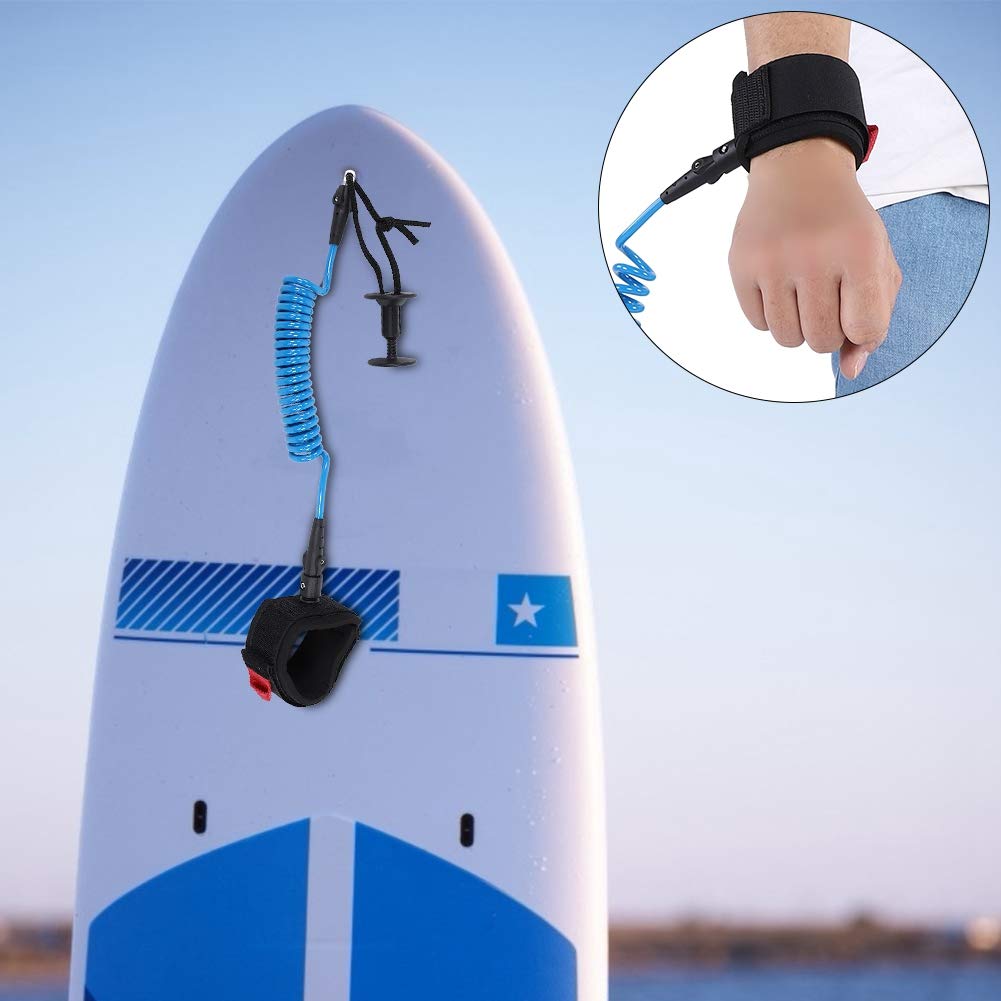 Premium Coil SUPLeash, Coiled Paddle Board Leashes, 5 ft Paddleboard Ankle Leash Quick Release Tab, with Waterproof Waist Bag Longboard Surfboard Stand up Paddleboard Accessories (Blue)
