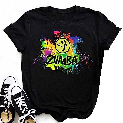 Danza Grafica Manica Corta Estate Aerobica Atletico T-Shirt da Donna Girocollo Casual Tee Top per Samba cha-cha Danza Fitness Training