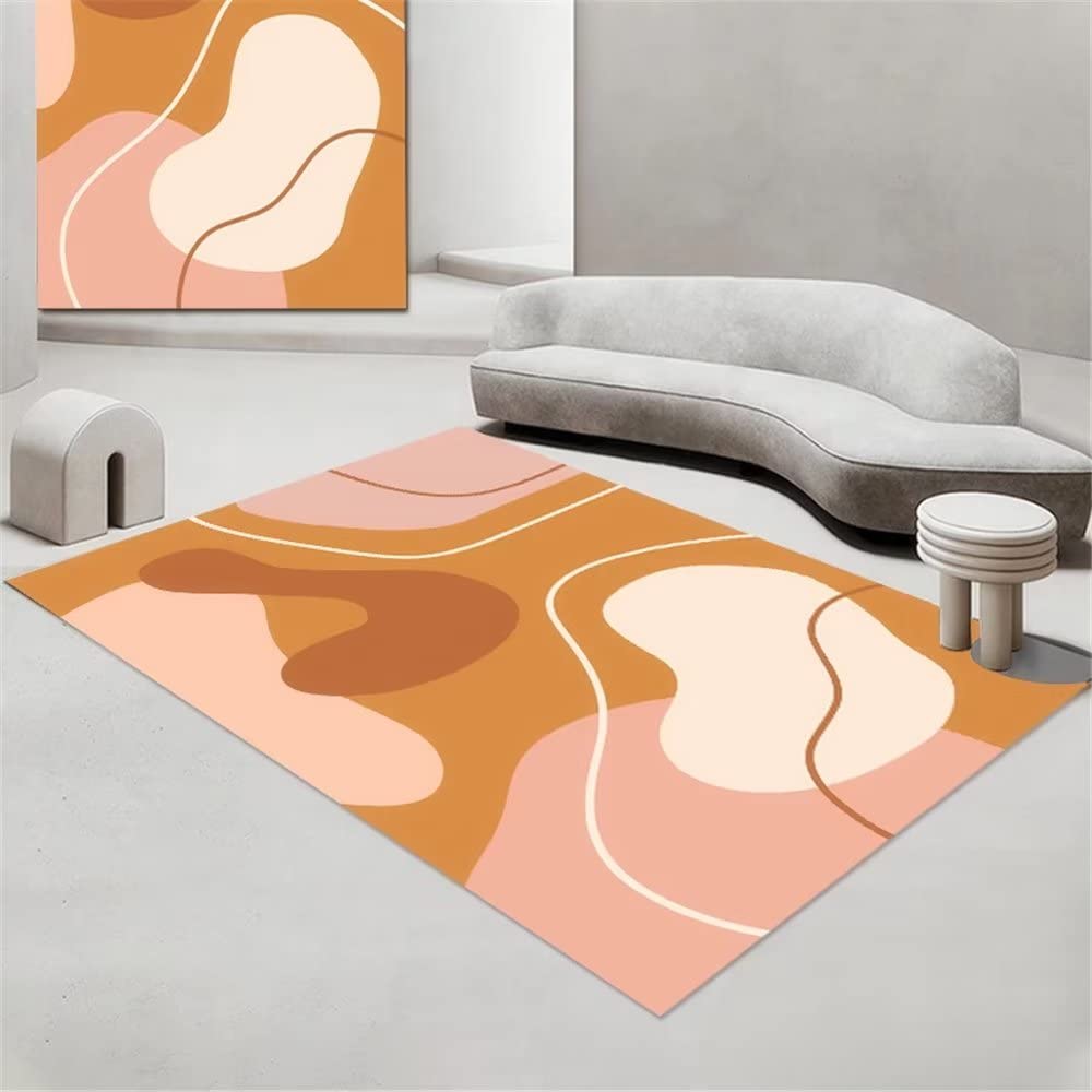 Tapis brun motif géométrique abstrait 80x120cm pour salle à manger et chambre d'ado