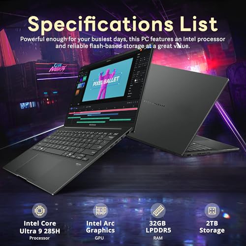 Image of ASUS Zenbook 14 inch FHD+ OLED Touch Laptop, Intel Core Ultra 9 285H, 32GB RAM, 2TB Storage(1TB SSD+1TB Docking Station Set), Intel Arc Graphics, Wi-Fi 7, Backlit Keyboard, Copilot, Win 11, Gray,