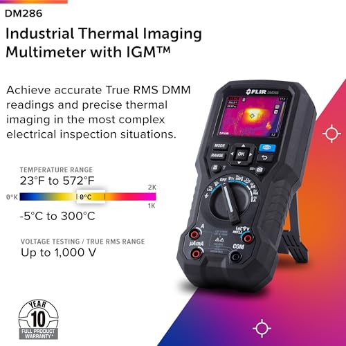 Image of FLIR DM286 Industrial Grade Thermal Imager and Multi-Meter for Electrical Inspection and Diagnostics | Lepton sensor, MSX, -5 to 300C, METERLiNK, 30,000 images, 2 Li-Po batteries, leads, temp probe, pouch