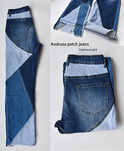 Aodrusa Women Patch Jeans Straight Leg Cut Bottom Raw Hem Y2k Denim Pants2