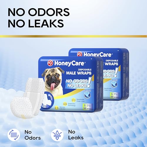 HONEY CARE All-Absorb A26 Male Dog Wrap, 50 Count, Small