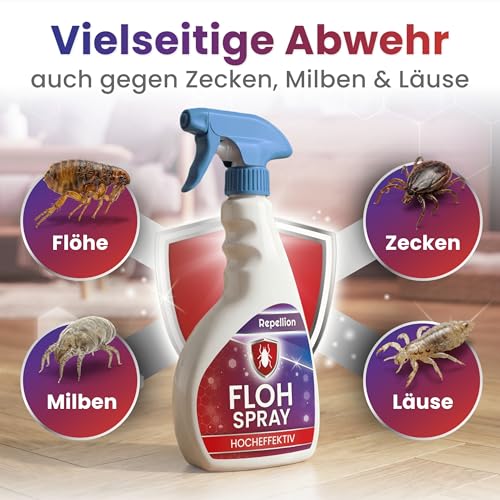 Repellion ® Anti Floh Spray (500 ml) für Wohnung & Umgebung – Flohmittel gegen Flöhe, Larven & Ungeziefer – Für Teppiche, Polster & Tierumfeld – Flea, Flohbombe, Staubläuse