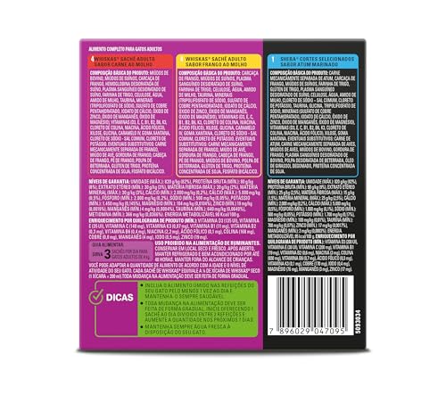 Pack Ração Úmida Whiskas Sachê Carne/Frango e Sheba Atum para Gatos Adultos - Leve 9 Pague 7