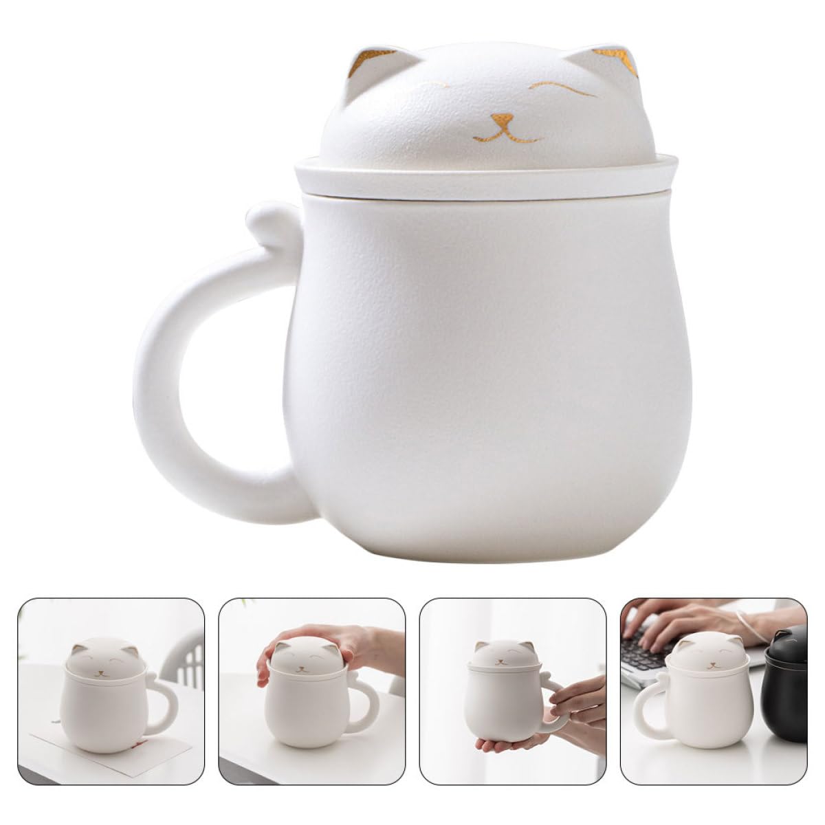 VOSAREA Tasse à Thé en Céramique Blanche 350ml avec Séparation de Thé et Protection de Bureau Bureau et Diverses Occasions