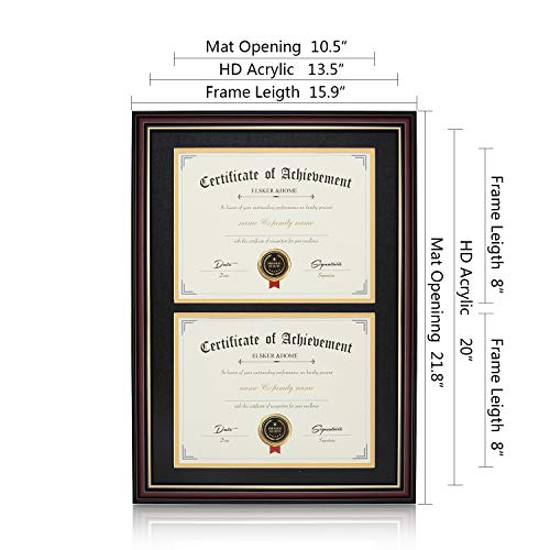 Image of ELSKER&HOME Picture Frame-Made for 2 x 8.5x11 Inch Documents or 14x20 Inch Photos with Black Mat & Golden Rim (Double Mat, Wall Mount, Wood & Plastic) | Black Mat with Golden Rim Made for Certificates&Document for 14x20 Inch Without Mat for Document Certificate