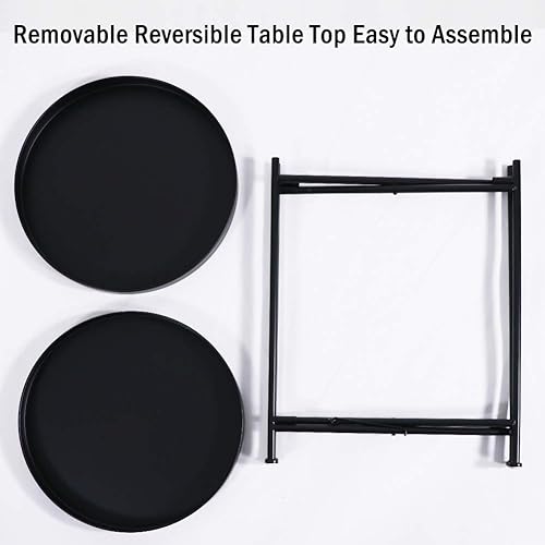 Miniatura 9 de Tiita Mesa auxiliar redonda mental de 2 niveles, mesita de noche, mesas pequeñas de hierro, mesa auxiliar para sala de estar, dormitorio, oficina,