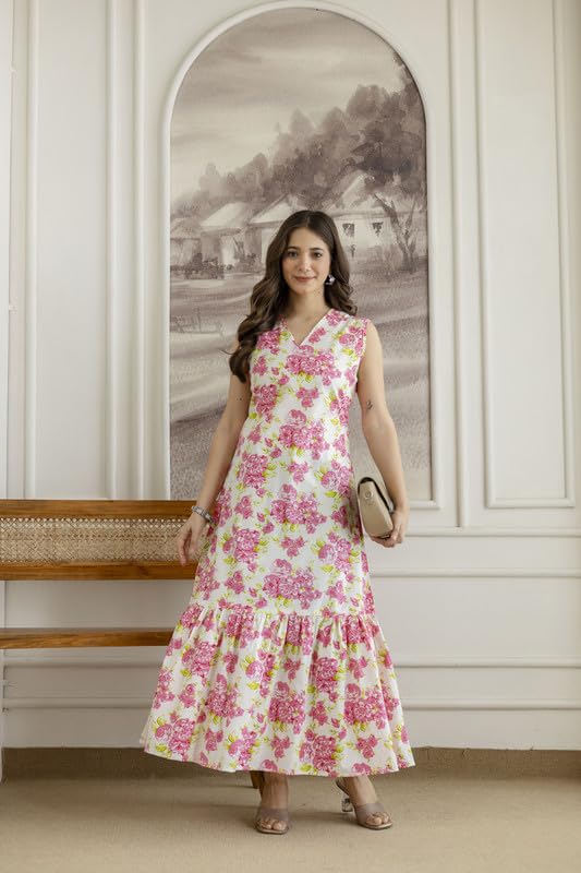 Image of Daevish New Rayon Floral Printed Flared Maxi Dress for Women | Women Maxi Dress