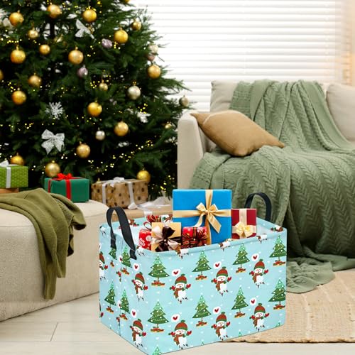 Image of Gift Toy Storage Basket for Girls and Boys, Storage Organizer for Nursery Hamper Home Bedroom Laundry Hamper Shelf Easter Baskets (Snowman)