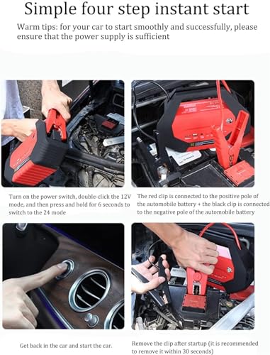 Arrancador de Coche de Emergencia de 12 V/24 V con Linterna LED, Carga rápida, Larga duración en Espera, Temperatura de Funcionamiento: de -20 °C a 85 °C.