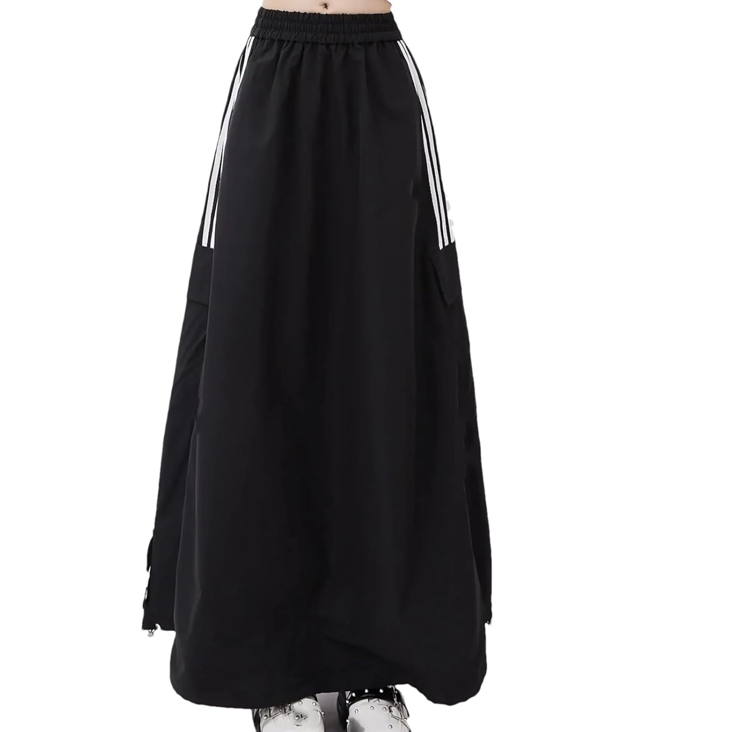 Womens Grunge Striped A-Line Skirt Elastic Waist High Street Summer Midi