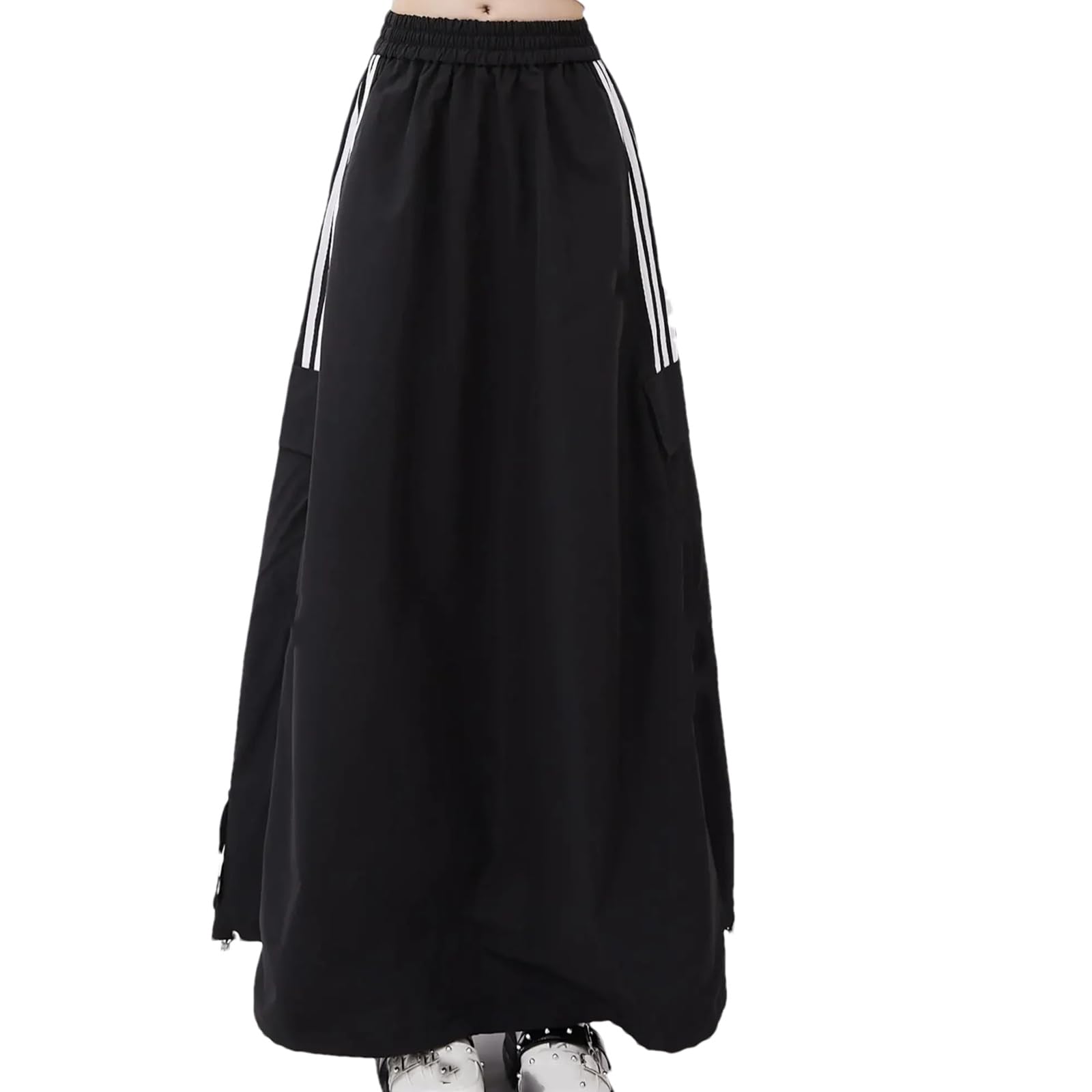 Womens Grunge Striped A-Line Skirt Elastic Waist High Street Summer Midi