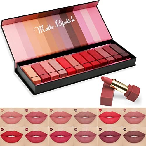 12 Colori Set Rossetti Matte Rossetto Solido Lunga Durata Opaco Impermeabile Tinte Labbra Lipstick Matte Palette di Rossetti Lucidalabbra Confezione Regalo per Gli Amanti del Make-Up