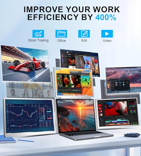 Image of FOPO 16 inch Laptop Screen Extender Monitor Portable, Quad Monitor, Just 1 Cable for 3 Screens, FHD 1200P IPS Laptop Extender Compatible with Wins /Mac for 13.6 inch - 18.5 inch Laptops