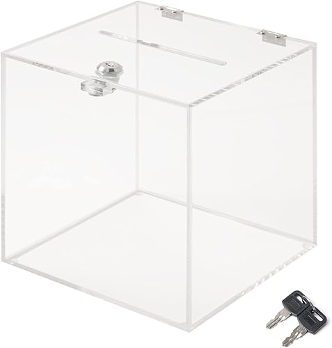 Miniatura 1 de CiaoHER Caja de donación acrílica de 10 x 10 x 10 pulgadas, caja de sugerencias de boletas para almacenamiento de dinero para votación, caridad,