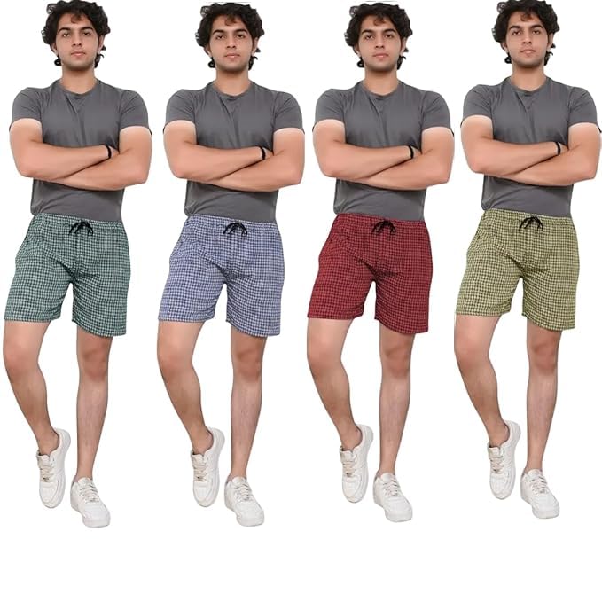 Men's Super Combed Cotton Fabric Regular Fit Checkered Shorts-picture-24