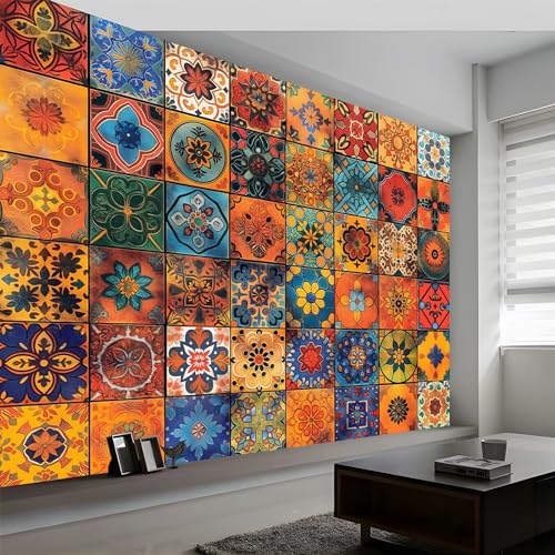 Papier peint panoramique 3D mandala 400x280 cm grand format coloré pour salon