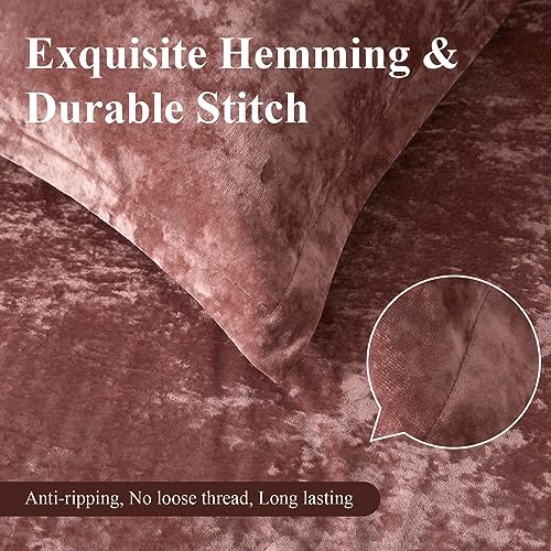 Ivellow Crushed Velvet Comforter Set King, Lightweight Comforter Set, 5pcs Ultra Soft Breathable Pink Comforter Set, Luxury Cozy Flannel Comforter King Size (1 Comforter,2 Pillow Shams, 2 Euro Shams)