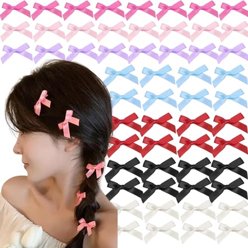 auwiyd 56 PCS Satin Bow Alligator Hair Accessories - Mini Ribbon Clips for Women and Girls' Hair
