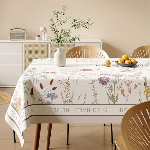 Image of HASTHIP PVC Tablecloth Modern Floral Decorative Dining Table Cover, Waterproof & Oil Proof, Anti-Slip Wipeable Plastic Table Protector for Kitchen & Home Decor, 140 x 220 cm