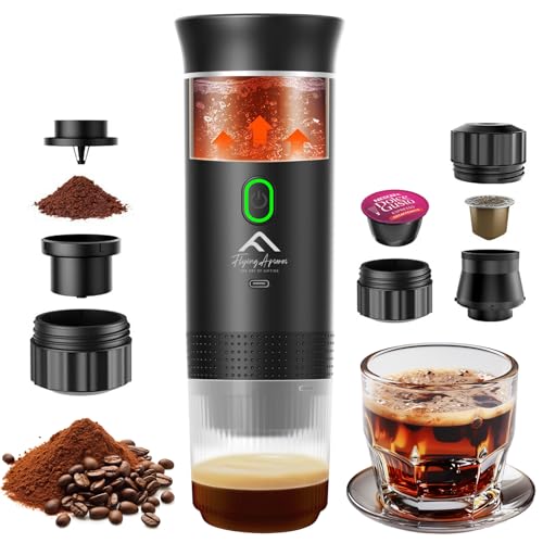 FLYING APSARAS Portable Espresso Maker, Portable Coffee Maker, 20 bar Mini Espresso Machine, 3in1 Electric Espresso Maker, Travel Coffee Maker with Ground Coffee & Capsule(Ns&DG) for RV, Camping, Car