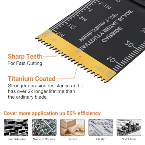 Image of PECHAM 128PCS Oscillating Tool Blade, Wood Metal Cutting and Sandpaper Oscillating Tool Accessories with Titanium Quick Tooth Japanese Tooth Multitool Blade Fit More Oscillating Tools