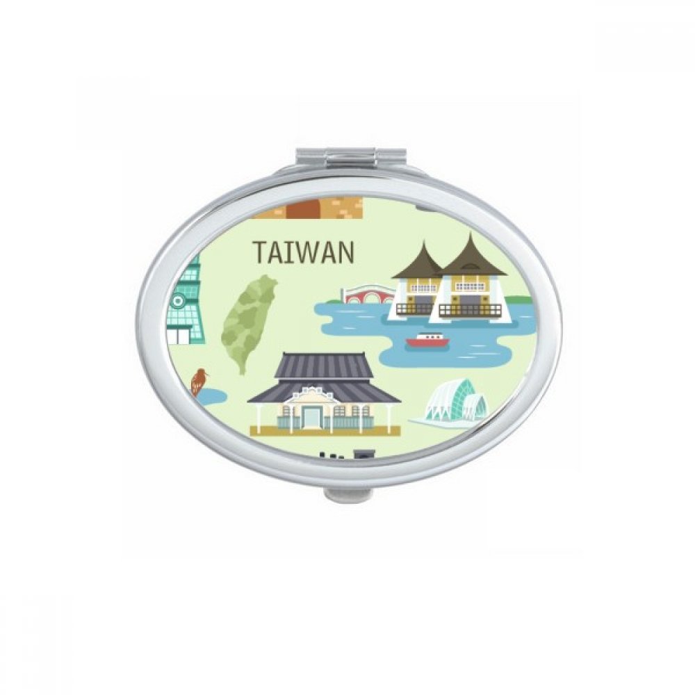 Miroir de poche compact et mignon, design ovale multicolore Taiwan Voyage 101 imprimé