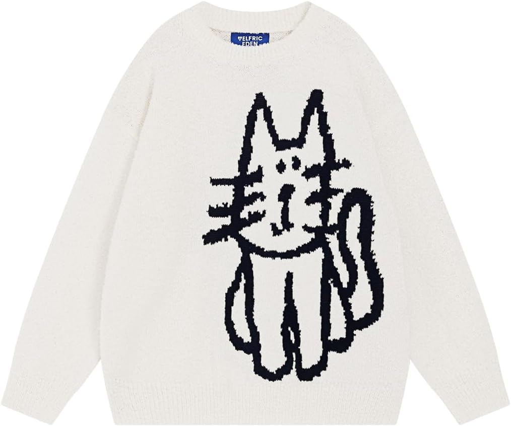 Aelfric Eden Pullover Sweater Cute Printed Oversized Sweater Fall Winter Couple Tops