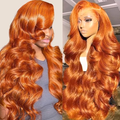 Dochuman Ginger Wig Human Hair 13x6 Ginger Lace FrontWigs Human Hair 28inch Body Wave HD Lace Frontal Pre Plucked Colored Orange Wig for Women Glueless Wigs 200 Density