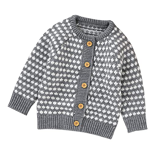 RNTOP Baby Toddler Girl Boy Cardigan Sweater Button Down Shirt Long Sleeve Knit Sweaters Infant Fall (Grey, 6-12 Months)