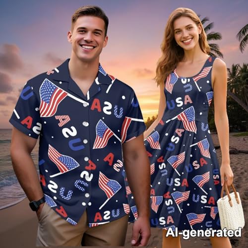 Image of Hawaii Matching Couple Outfits Husband and Wife Clothing Fashionable Mens Casual Shirts Hawaii Dress with Soft Fabric