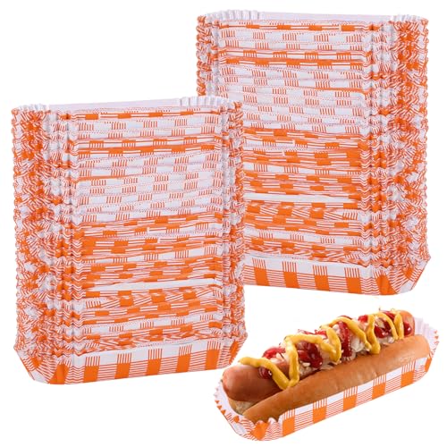 LMTNNB 300Pcs Hot Dog Trays, 6'' Paper Food Trays Eco Friendly, Rectangular White Fluted Hot Dog Tray, Disposable Food Tray for Sandwiches and Hamburgers Hot Dog Cart Accessories
