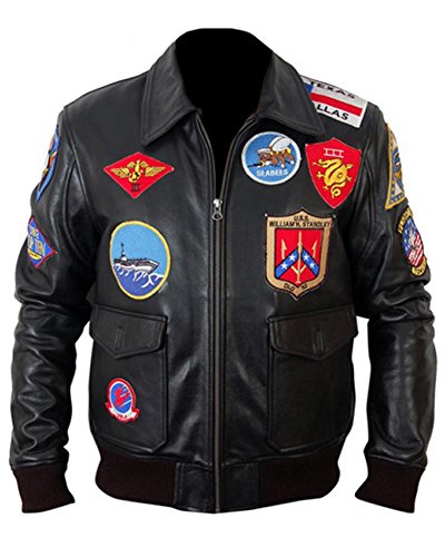 Chaqueta de piel de Classyak, diseño Top Gun, para hombre Negro Sheep...