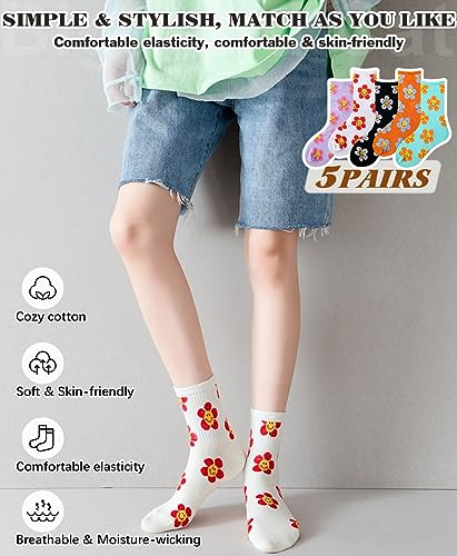 Image of IIG Women's Fashion Cute Cotton Socks Novelty Funny Above Ankle Crew Socks Holiday Gifts for Women 4 /5 Pairs