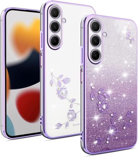 PONRFEKT Bling Glitter Phone Case for Samsung Galaxy Grand Prime / G530,Slim Transparent Shockproof Cover with Sparkly Diamonds,Electroplated Frame,Cute Protective Case for Women and Girls-Purple