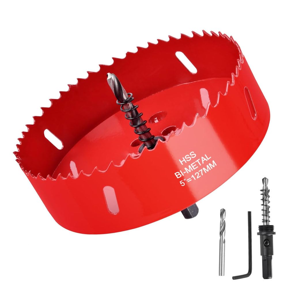 5Inch/127mm Hole Saw for Wood and Plastic,5" HSS Bi-Metal Hole Cutter for Wood,Cornhole Boards, Drywall, PVC Boards, Vent Pipes (5"|127mm)