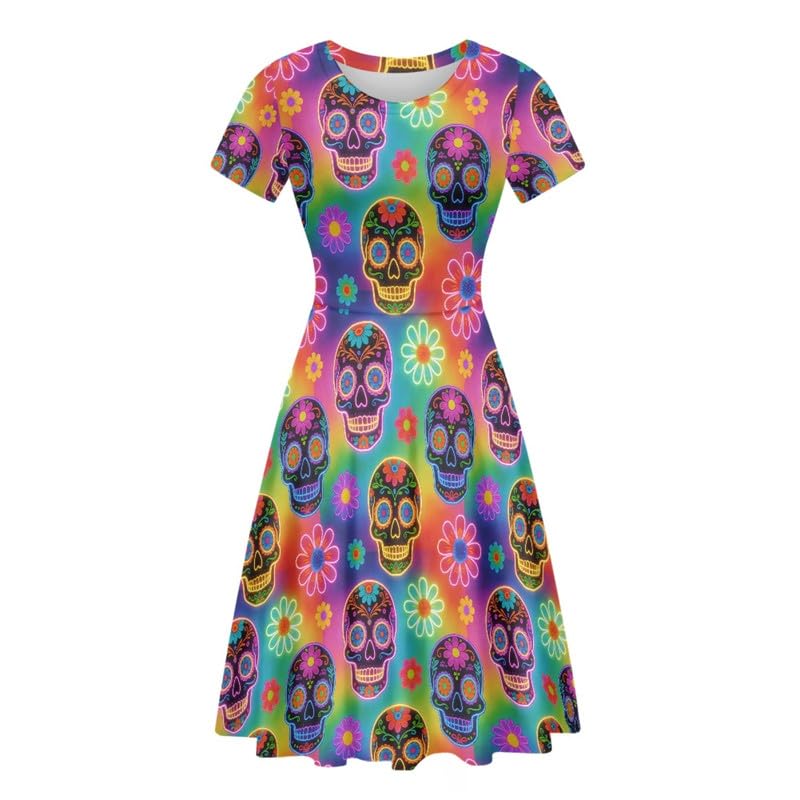 Image of Irisjudy T Shirt Dress for Women Short Sleeve Girls Short Sleeve Dress Plus Size, O Neck Knee Length Midi Dress for Ladies