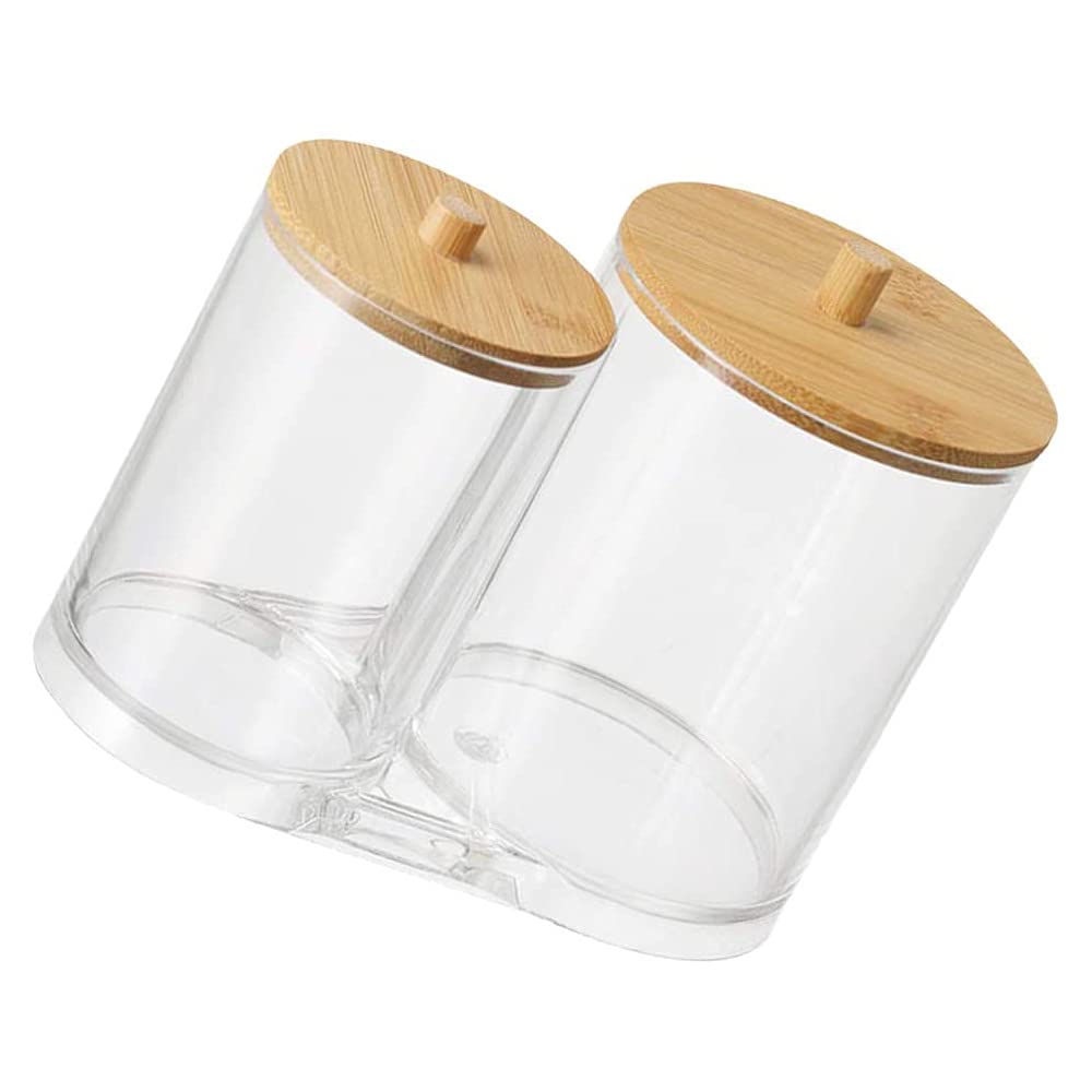 FHISKUNYU Boîte Rangement Cotons-Tiges Acrylique Transparent Couvercle Bambou - 13.7x8.8x9.6cm