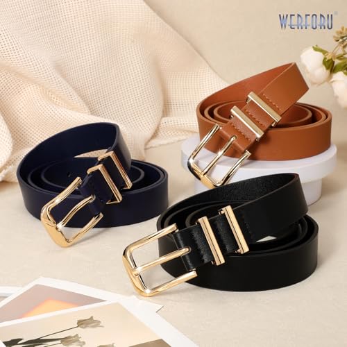 WERFORU 3 PACK Women Belt Women Fashion Leather Belts for Jeans Pants Ladies Belts with Gold Buckle