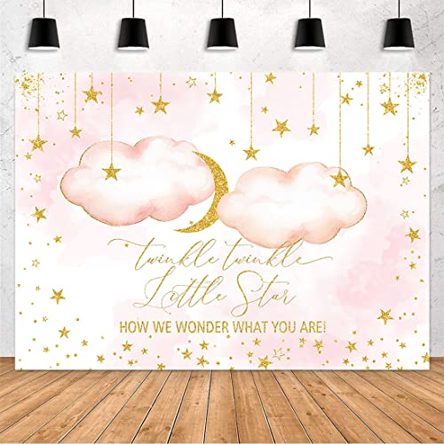 Avezano Girl Twinkle Twinkle Little Star Backdrops Pink Twinkle Stars Baby Shower Party Background Decorations Pink And Gold Moon And Star Kids Birthday Banner Supplies 7X5Ft #TOP1