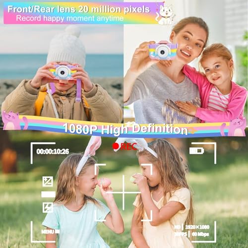 Image of MAVOKIS Kids Camera Digital Camera for Age 3-8, 1080P Toddler Camera for Kid with 32GB SD Card, Toddler Girls Toys Age 6-9, Christmas Birthday Gifts for Children, Purple (Kids cam Pink)
