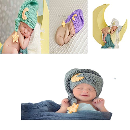 Newborn Baby Photography Photo Shoot Props Outfits Crochet Knit Fashion Cute Moon Star Hat for Boy Girl Photography Shoot(grey)