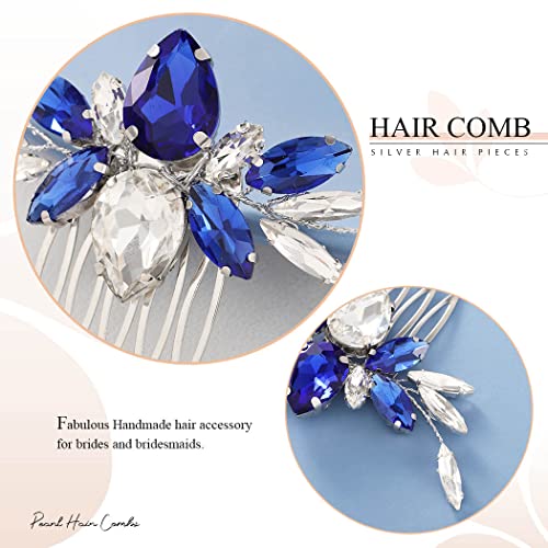 Latious Crystal Wedding Bride Hair Comb Silver Rhinestone Bridal Hair Side Clip Gem Hair Piece Blue Hair Accessories For Women And Girls #TOP4