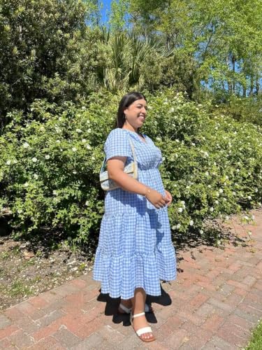 Image of TIYOMI Women Plus Size Dress Boho V Neck Short Sleeve Beach Maxi Dresses Floral /Stripe /Leaves /Lemon XL-5XL