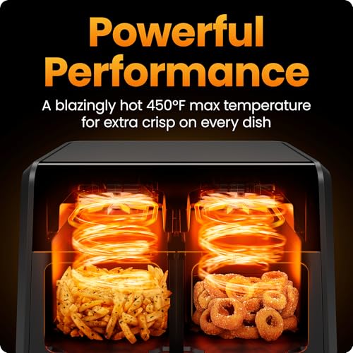 Image of Chefman Dual Air Fryer Oven with DC Motor, 9 Qt. Double Basket Air Fryer with 450F Max Temp for Meals in Minutes, Bake, Broil, Dehydrate, Reheat for Extra-Crispy Chicken, Fries, and More - Black